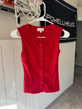 bohme Red Ribbed Button-Front Tank